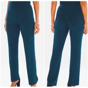 Chicos Travelers No Tummy Striking Teal Blue Straight Leg Pants Size 0 Small 4
